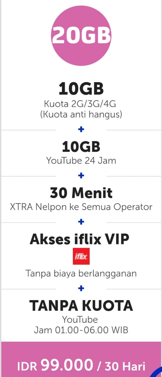 Paket Internet XL XTRA COMBO VIP - XTRA Combo VIP 10GB+10GB Youtube 30hr