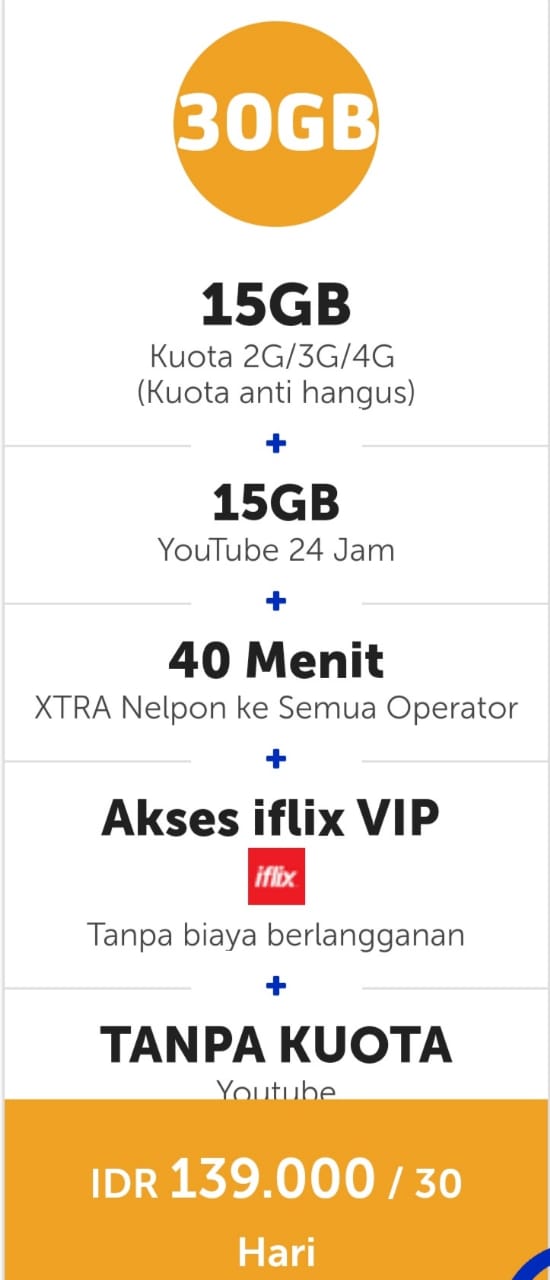 Paket Internet XL XTRA COMBO VIP - XTRA Combo VIP 15GB+15GB Youtube 30hr
