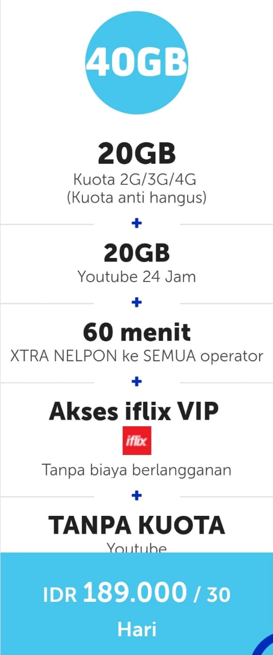 Paket Internet XL XTRA COMBO VIP - XTRA Combo VIP 20GB+20GB Youtube 30hr